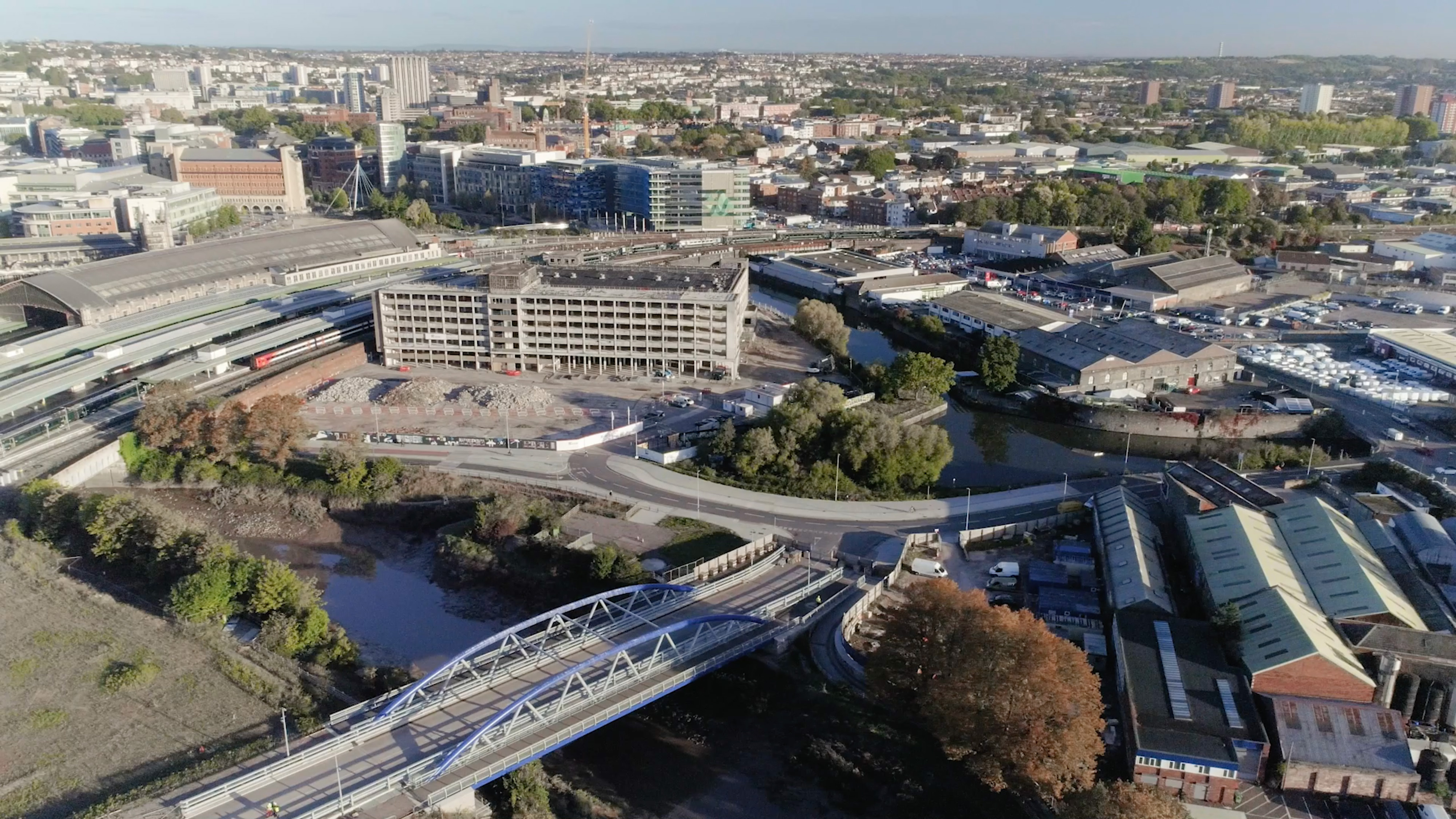 Aerial shot from Temple Quarter Enterprise Campus, University of Bristol film. Beeston Media property and design video production, Bristol video production.