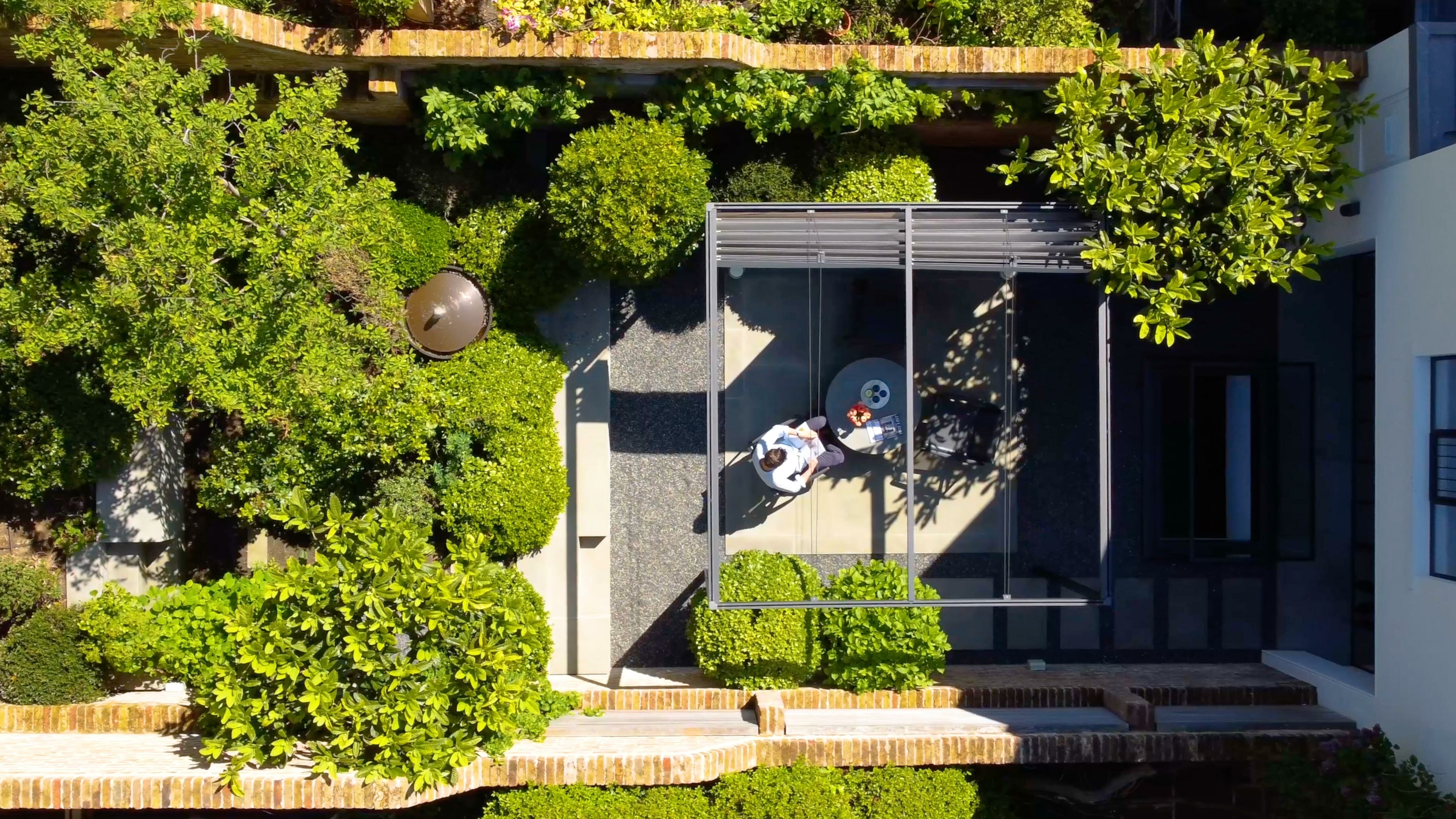 Aerial shot of garden of Garden Villa, Holland St, Old Kensington by Spink. Beeston Media property and design video production, Bristol video production.