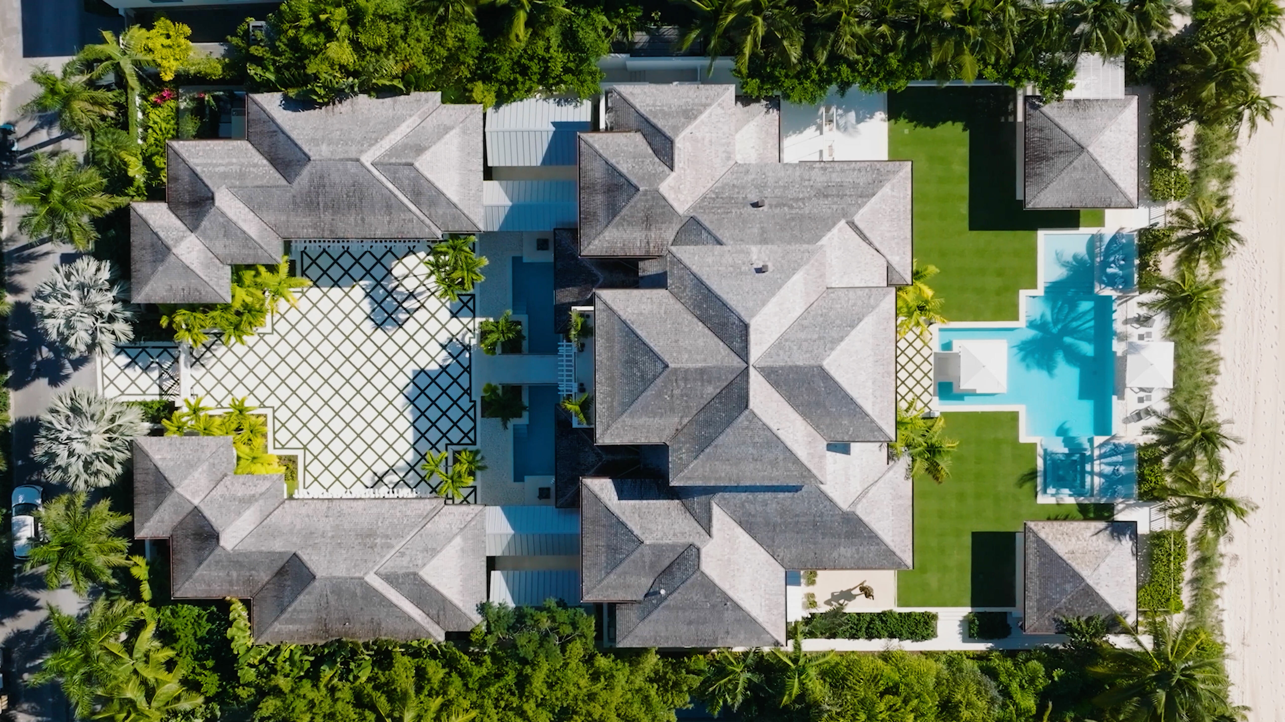 Aerial shot of from Lion House Albany, Bahamas film. Beeston Media property and design video production, Bristol video production.
