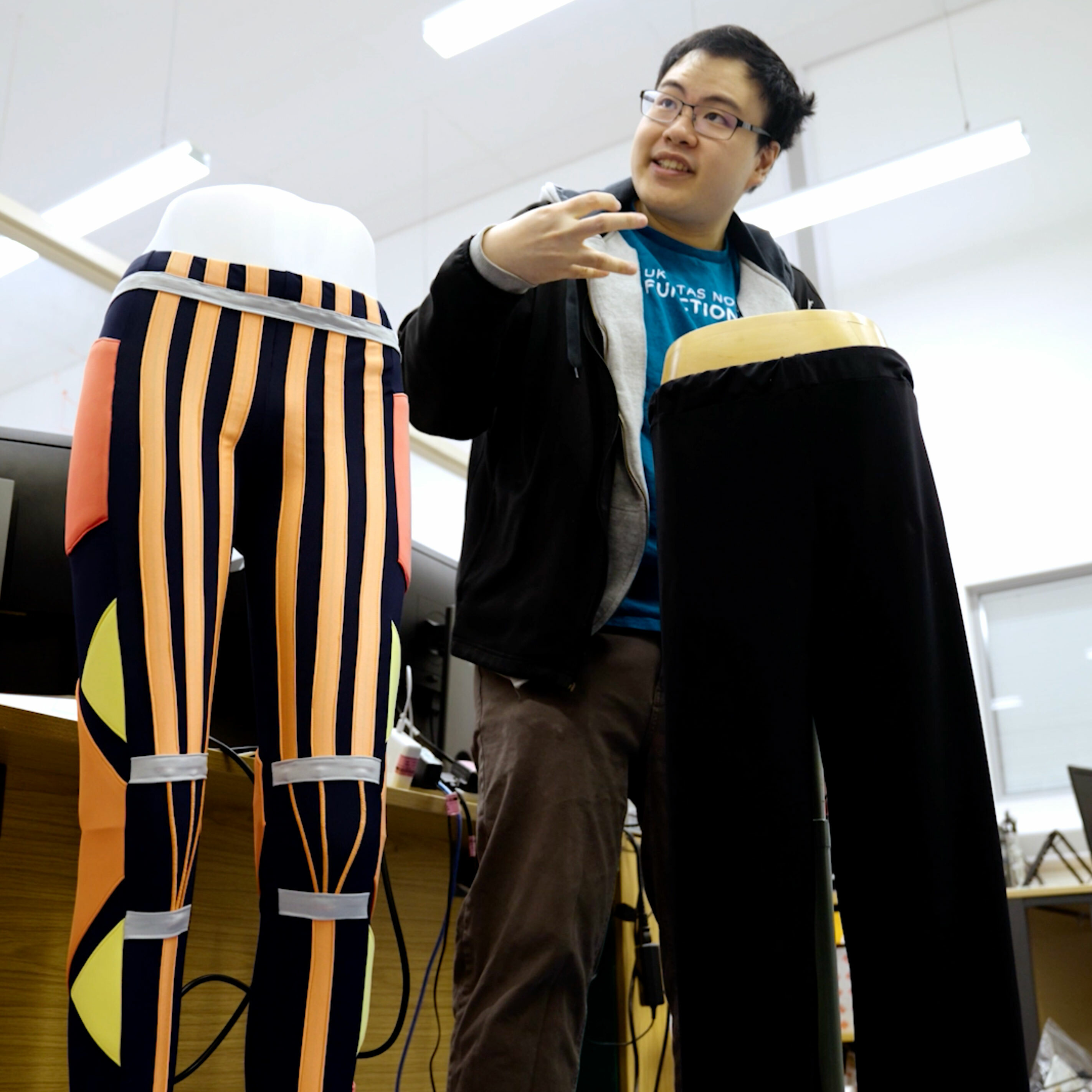 Robot researcher with special trousers on location in Bristol Robotics Lab. Beeston Media video production bristol science and technology video production higher education video production.