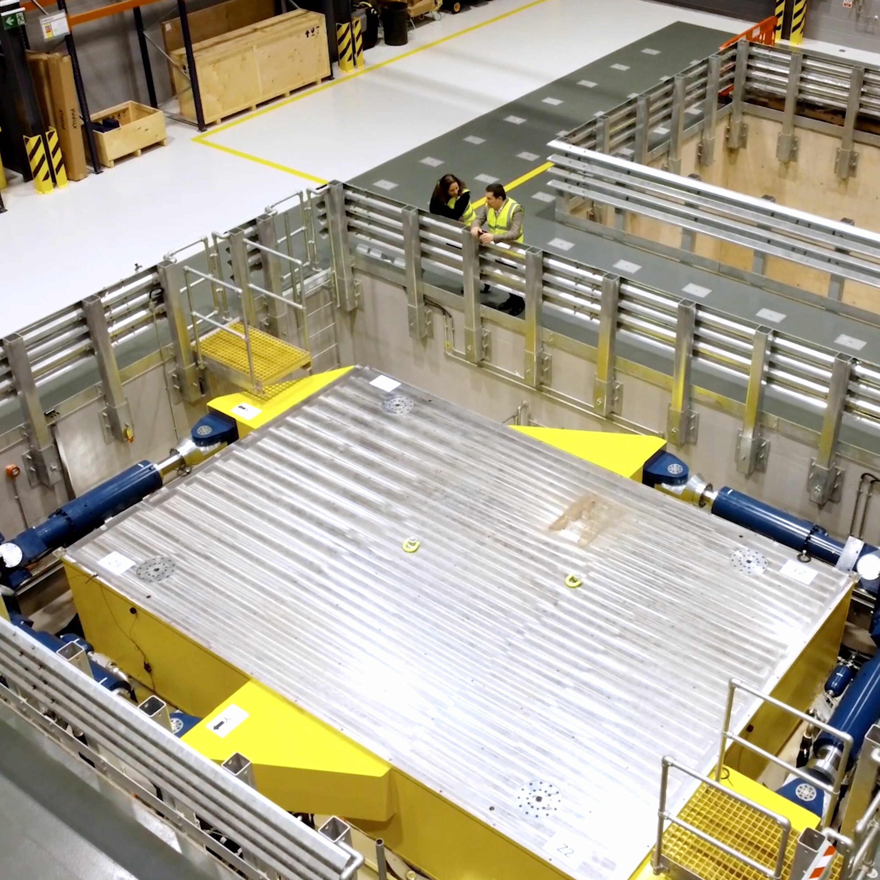 Aerial shot of the shaking table at University of Bristol SoFSI facility. Beeston Media video production bristol science and technology video production higher education video production.