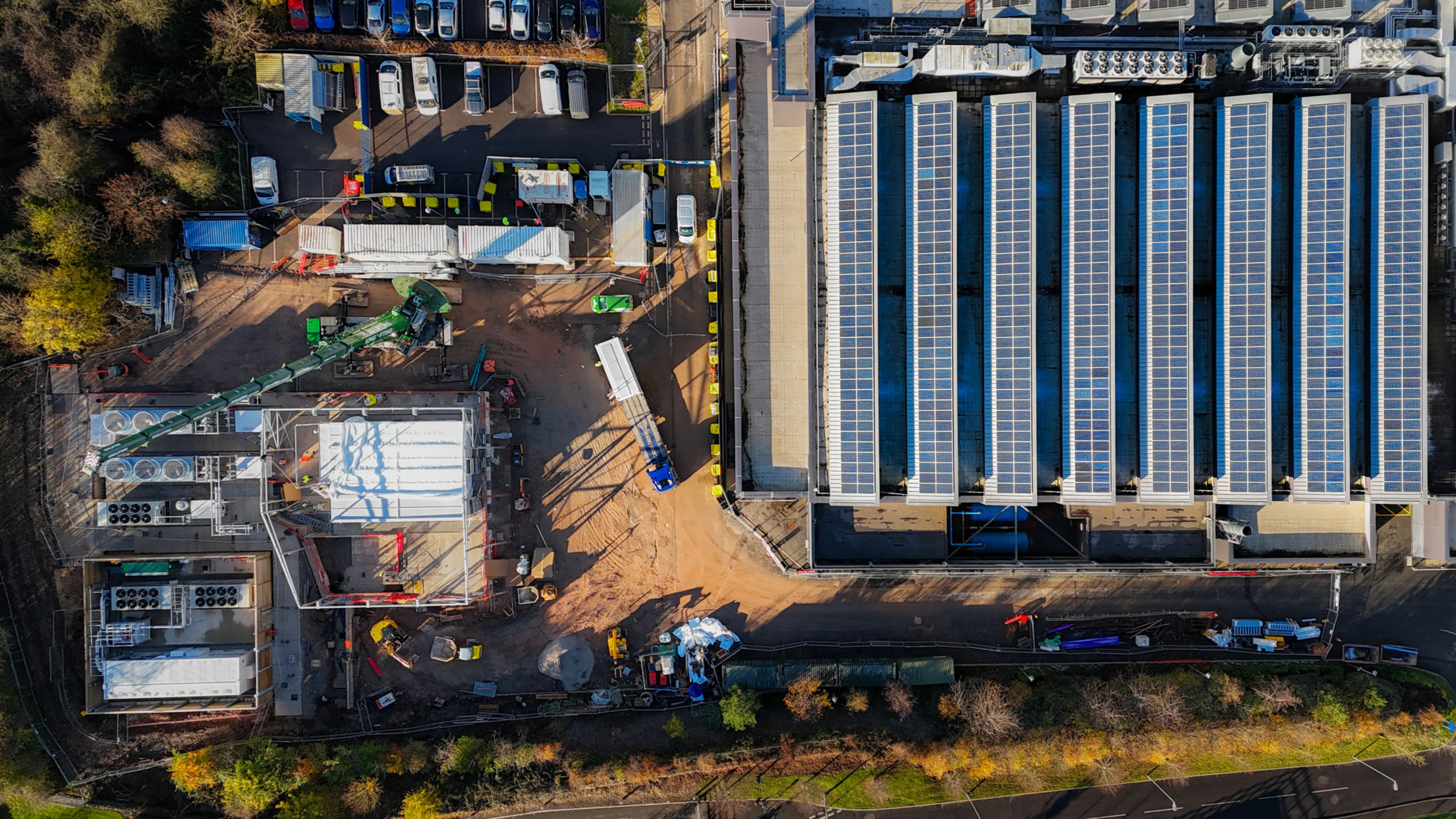 Aerial shot of National Composites Centre during construction of Isambard-AI. Beeston Media video production bristol science and technology video production higher education video production.
