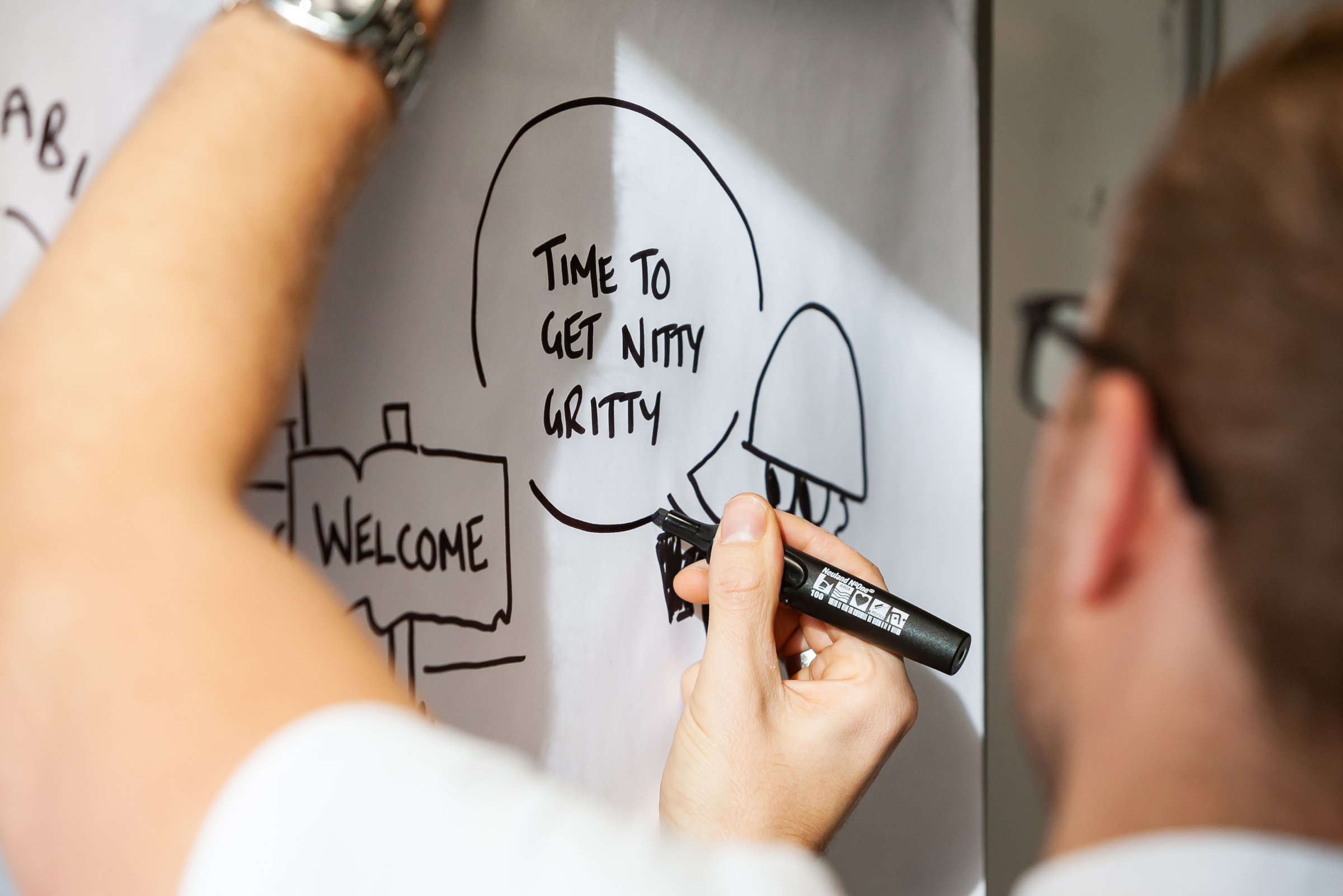 Still of close-up white board from event for Temple Quarter Enterprise Campus, University of Bristol staff. Beeston Media property and design video production, Bristol video production.