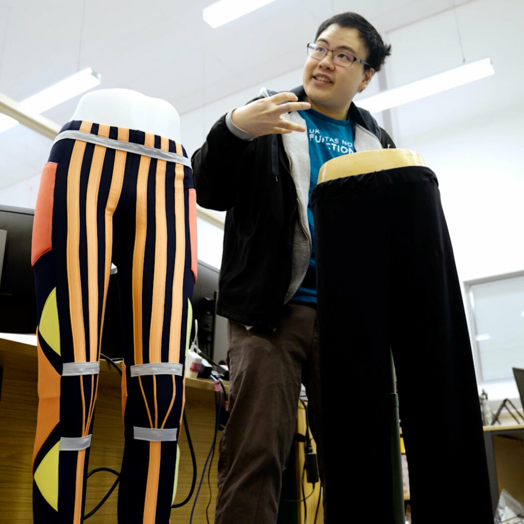 Robot researcher with special trousers on location in Bristol Robotics Lab. Beeston Media video production bristol science and technology video production higher education video production.