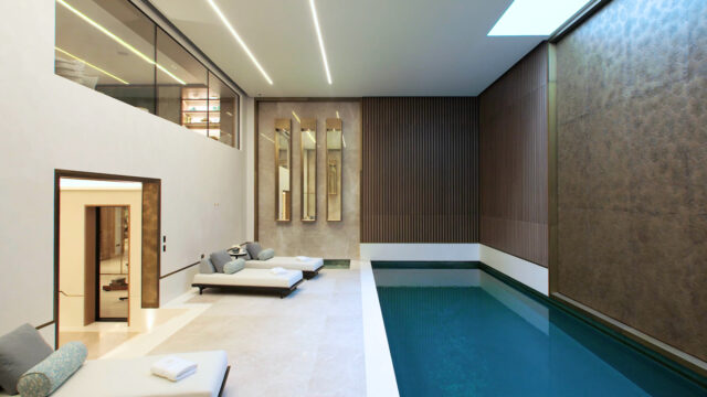 Swimming pool shot from MDesign London Avenue Road film. Beeston Media property and design video production, Bristol video production.