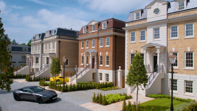 Exterior rows of houses shot from film for Magna Carta Park, Surrey by Royalton. Beeston Media property and design video production, Bristol video production.