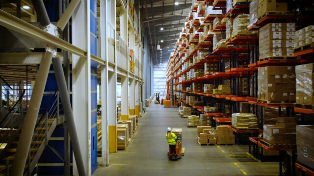 Inside Nisbets Access 18 warehouse, Avonmouth, Bristol.